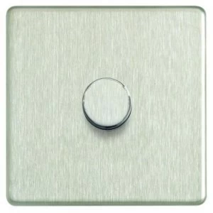 Image of Wickes Dimmer Switch 1 Gang 2 Way 400W Brushed Steel Screwless Flat Plate