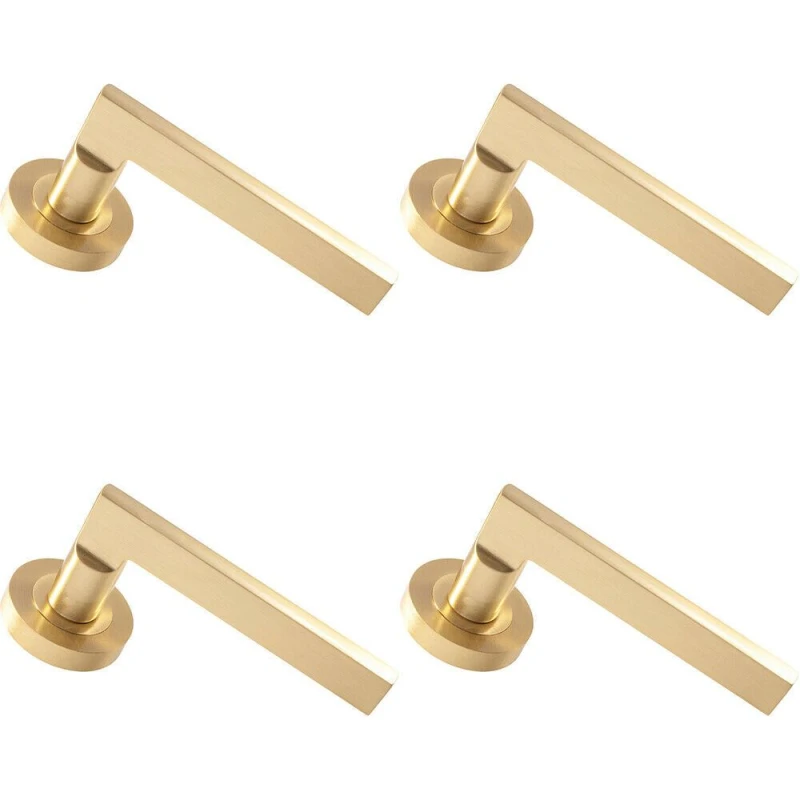 Image of Loops 4x PAIR Straight Plinth Mounted Handle on Round Rose Concealed Fix Satin Brass Metallics