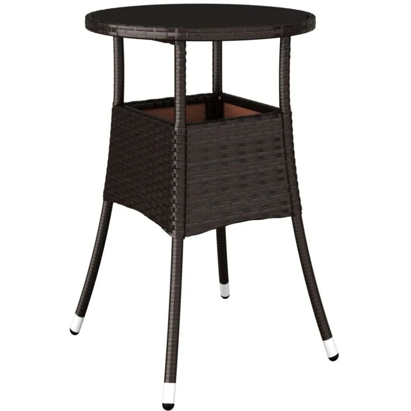 Image of VIDAXL Garden Table Ø60x75cm Tempered Glass and Poly Rattan Brown Vidaxl 8720286089767