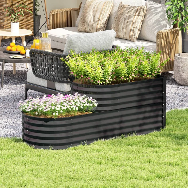 Image of Outsunny Outsunny 2-Tier Metal Planter Box with Safety Edging, Dark Grey Dark Grey