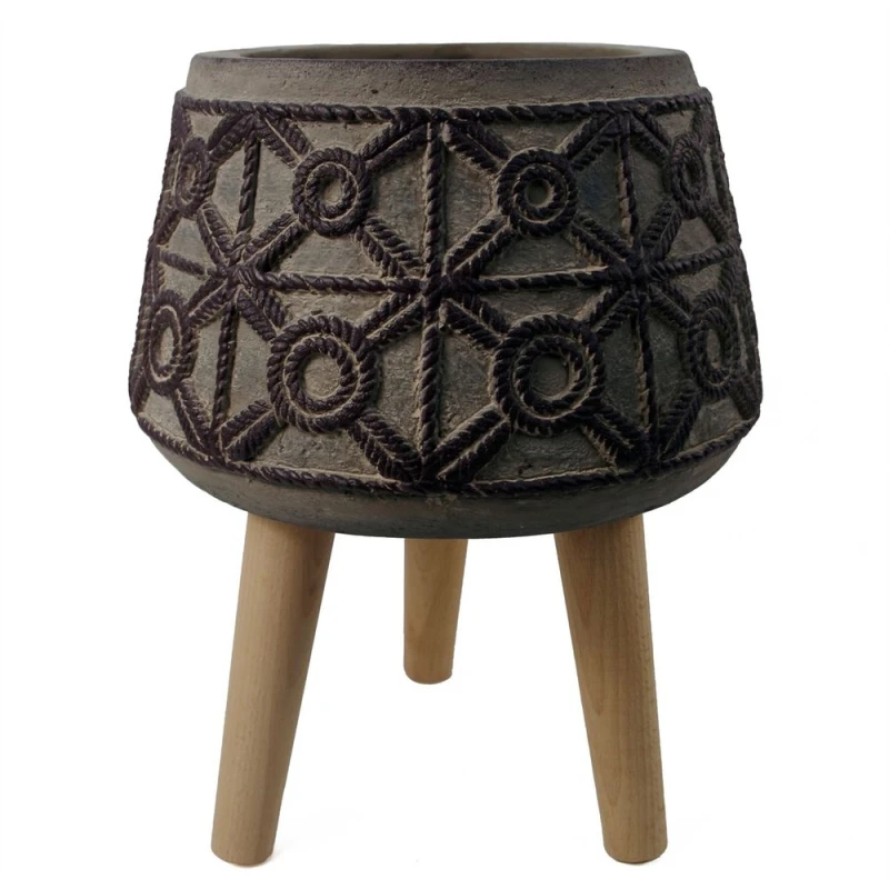 Image of Leaf 36cm x 26cm Rope Effect Composite Large Planter Dark Brown