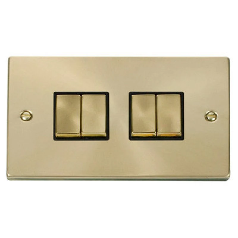 Image of SE Home Satin / Brushed Brass 10A 4 Gang 2 Way Ingot Light Switch Gold