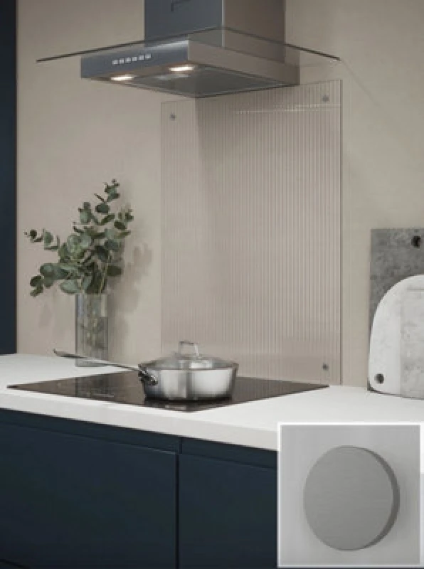 Image of Fluted Glass Kitchen Splashback (Fixing Kit With Brushed Chrome Caps) 600mm X 750mm X 4mm