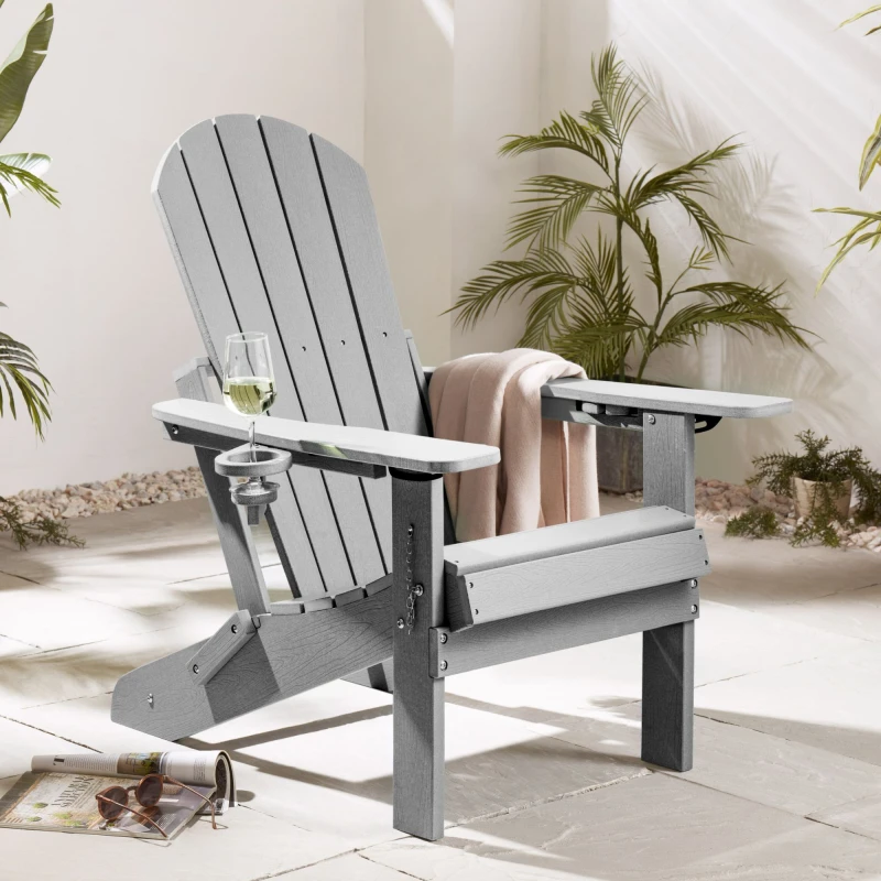 Image of VonHaus Waterproof HDPE Folding Adirondack Chair Grey unisex