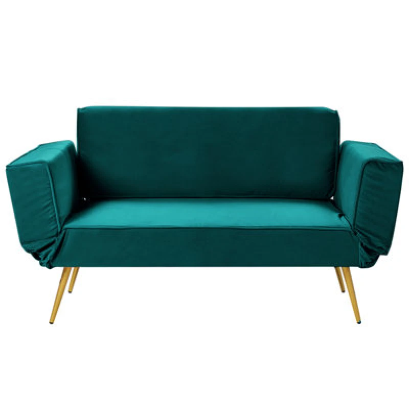 Image of Beliani Sofa Bed 2 Seater Saarela Velvet Emerald Green