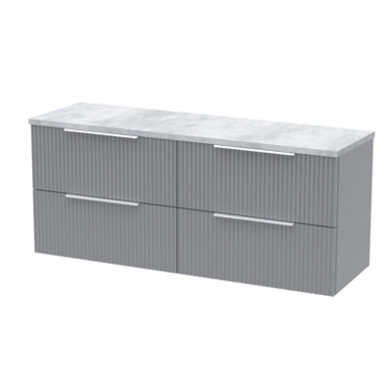 Image of Nuie Hudson Reed Fluted Wall Hung 4-Drawer Vanity Unit & Bellato Grey Laminate Worktop, Counter Top Vanity Unit In Satin Grey, 1200mm