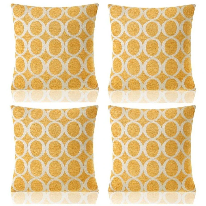 Image of Alan Symonds Geometric O Chenille Cushion Set of 4 Ochre unisex 45x45cm