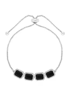 Image of Rhodium Plated And Cubic Zirconia Jet Stone Toggle Bracelet