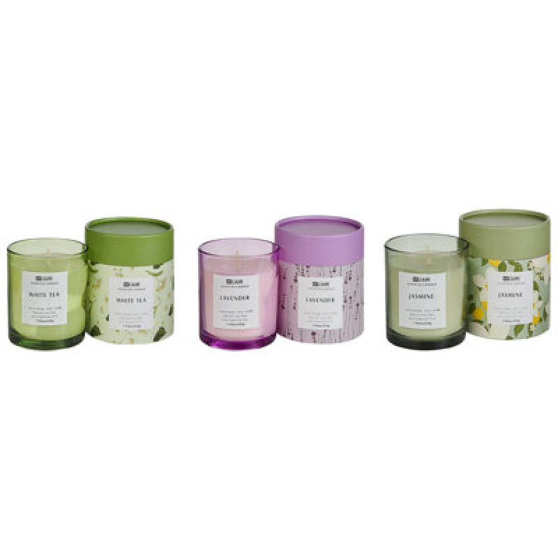 Image of Beliani Set Of 3 Scented Candles Colorful Barrel Soy Wax Fresh Notes Floral Notes