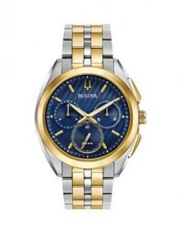 Image of Bulova Curv Blue And Gold Chronograph Dial Two Tone Stainless Steel Bracelet Mens Watch, One Colour, Men