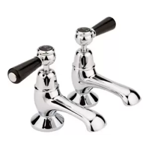 Image of Hudson Reed Black Topaz With Lever & Domed Collar Bath Taps - Chrome / Black