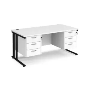 Image of Office Desk Rectangular Desk 1600mm With Double Pedestal White Top With Black Frame 800mm Depth Maestro 25 MCM16P33KWH