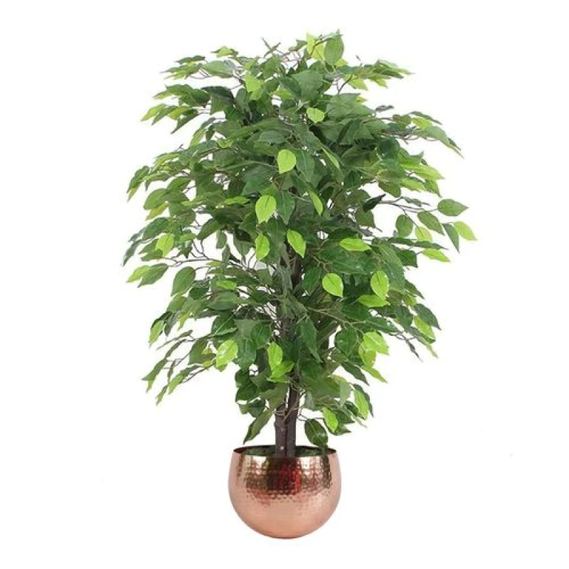 Image of Leaf 90cm Artificial Ficus Tree / Plant -Copper Metal Planter