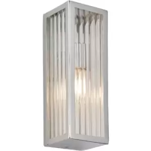 Image of Bathroom Wall Light Fitting - Chrome Plate & Ribbed Glass Shade - Single Lamp