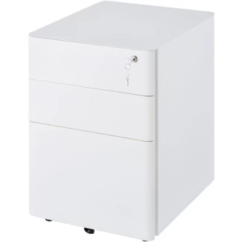 Image of Vinsetto - 3 Draw Metal Filing Cabinet Lockable 4 Wheels Compact Under Desk White