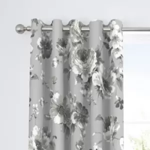 Image of Fusion Charity Floral Grey Eyelet Curtains Grey and White