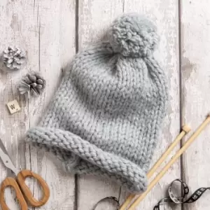 Image of Wool Couture Beginners Grey Pom Pom Hat Knit Kit Grey