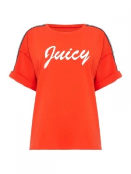 Image of Juicy by Juicy Couture Short Roll Sleeve Crew Neck Graphic Logo T Shirt Red