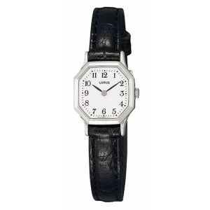 Image of Lorus RPG39BX8 Ladies Black Leather Strap Dress Watch with Hexagonal Silver Case