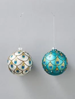 Image of Sass & Belle Peacock Style Christmas Tree Baubles (Set Of 2)