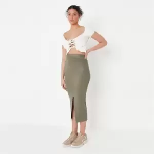 Image of Missguided knitted split hem midaxi skirt - Green