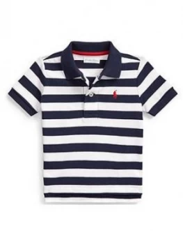 Image of Ralph Lauren Baby Boys Short Sleeve Stripe Polo Shirt - Navy, Size 18 Months