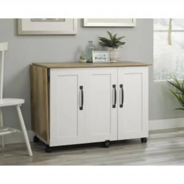 Image of Teknik Teknik Craft Sewing/Craft Cart W1580 x D494 x H724mm Soft White Lintel Oak Finish - 5426934 5426934