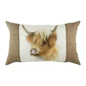Image of Hessian Cow Rectangular Cushion White