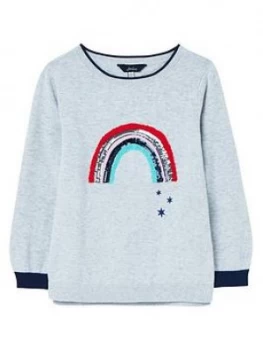 Image of Joules Girls Miranda Rainbow Knitted Top - Grey
