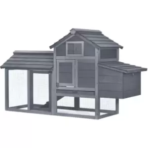 Image of Chicken Coop Hen Cage Small Animal Hutch Nesting Box w/ Outdoor Run - Grey - Pawhut