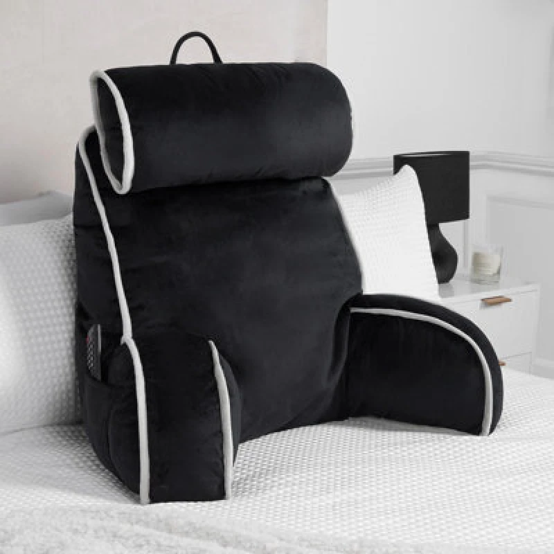 Image of OHS OHS Piped Edge Reading Pillow with Head Rest Back Support Bed Sofa in Black One Size Unisex 5027434231041
