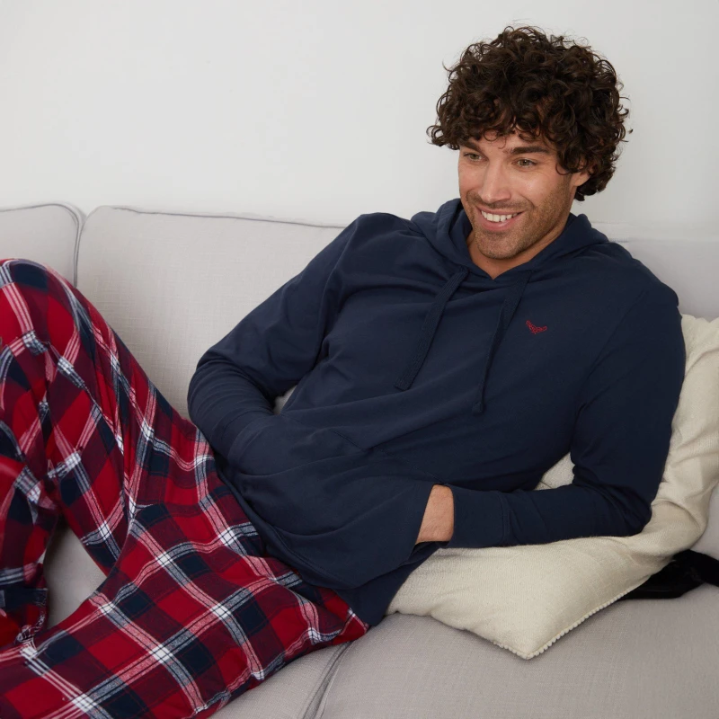 Image of Threadbare 'Hockney' Hoodie and Check Pant Pyjama Set Navy