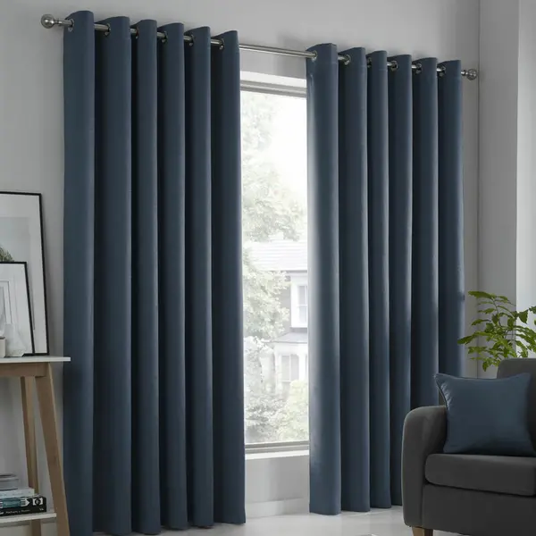 Image of Fusion Fusion - Strata Woven Eyelet Lined Curtains, Navy, 66 x 54" SR5NY66546UPU