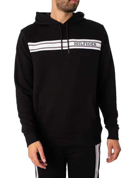Image of Tommy Hilfiger Lounge Brand Line Pullover Hoodie Black S