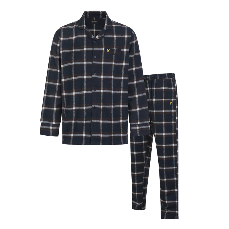 Image of Lyle and Scott Mens Flannel Long-Sleeve Pyjama Sets Peacoat/Brown male M