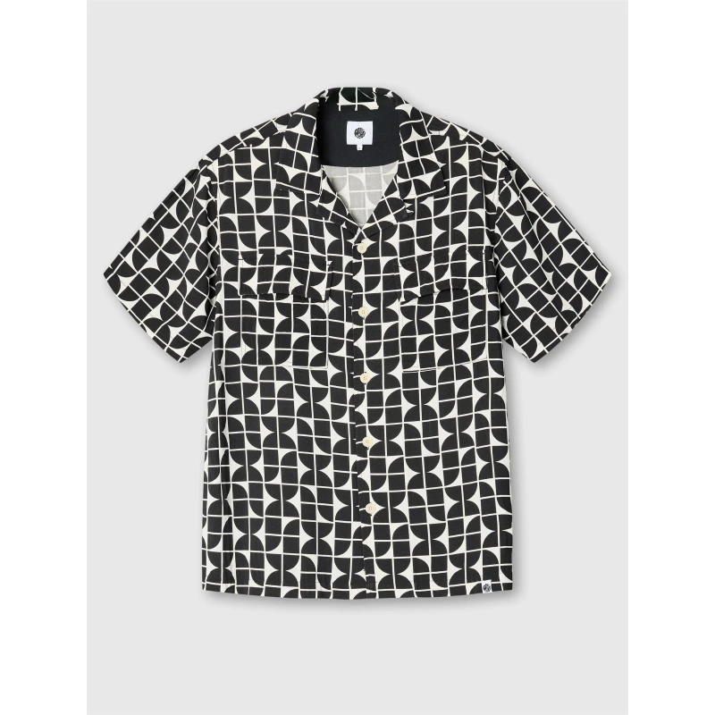 Image of Pretty Green Mens Bauhaus Cuban Collar Short-Sleeve Plain Shirt Black male Small