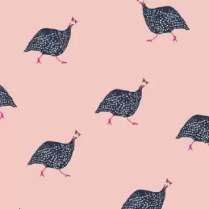 Image of Joules Guinea Fowl Blush Pink Wallpaper