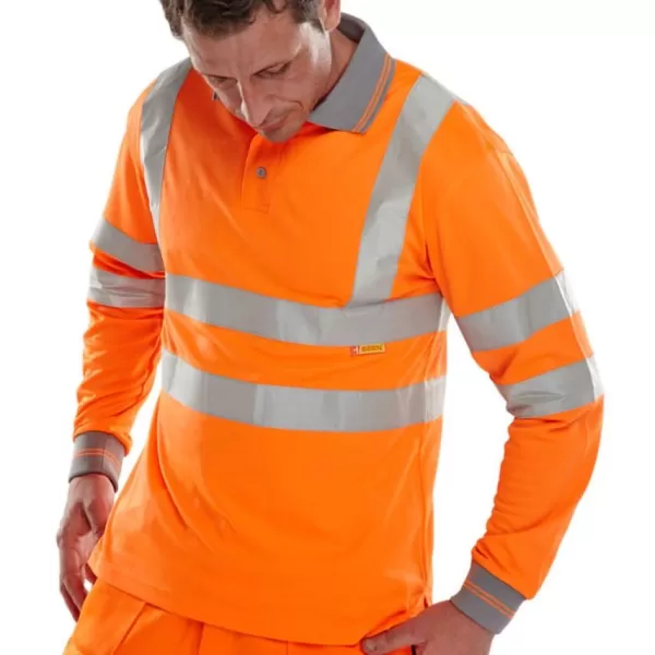 Image of B SEEN High Visibility Polo Shirt, Long Sleeved, Orange, 4XL