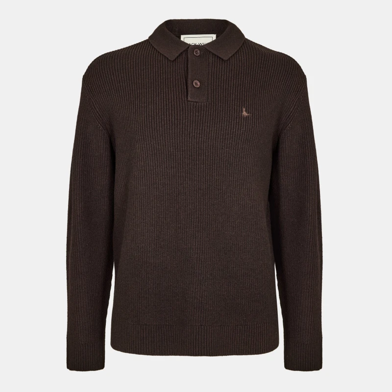 Image of Jack Wills LS Button Knit Polo Men Black Coffee male S