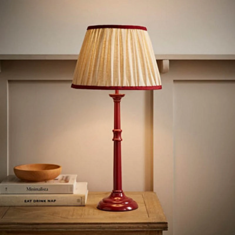 Image of Valuelights Clara Burgundy Candlestick Table Lamp With Linen Pleated Shade