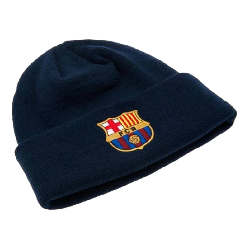 Image of Barcelona FC Mens Knitted Turned Up Cuff Beanie in Navy Navy Male One Size