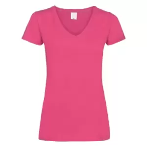 Image of Womens/Ladies Value Fitted V-Neck Short Sleeve Casual T-Shirt (X Small) (Hot Pink)