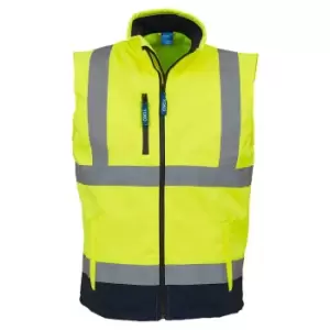 Image of Yoko Mens Hi Vis Softshell Bodywarmer / Workwear (XL) (Hi-Vis Yellow/Navy)