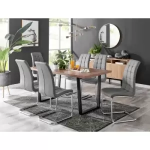 Image of Furniture Box Kylo Brown Wood Effect Dining Table and 6 Grey Murano Chairs