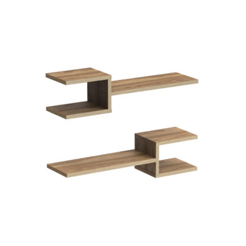 Image of Decortie Fork Modern Wall Mounted Floating Shelf Unique Design Set 2 Piece Shelf Whiskey Oak 75Cm