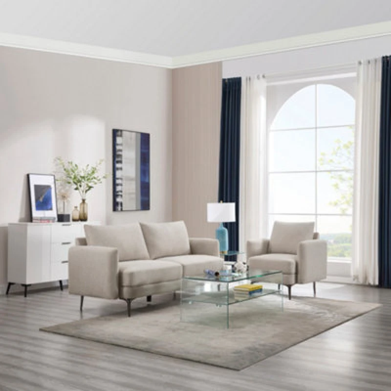 Image of More4Homes Sofia 1+3 Seater Fabric Sofa Set Beige