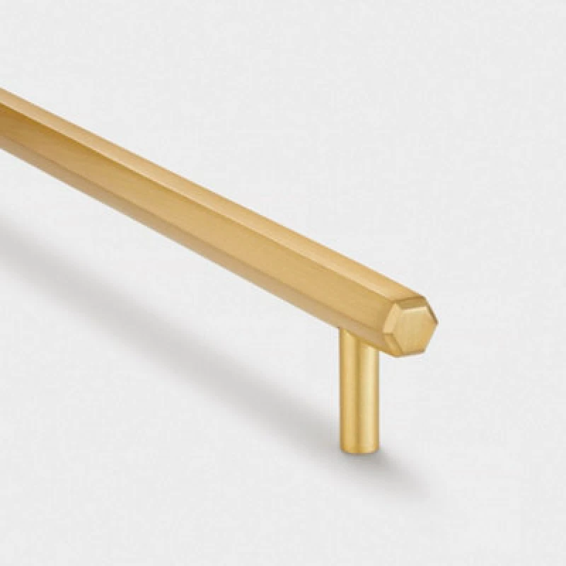 Image of Pushka Home Solid Brass Slim Hexagonal Cabinet Bar Handle 160M - Gold