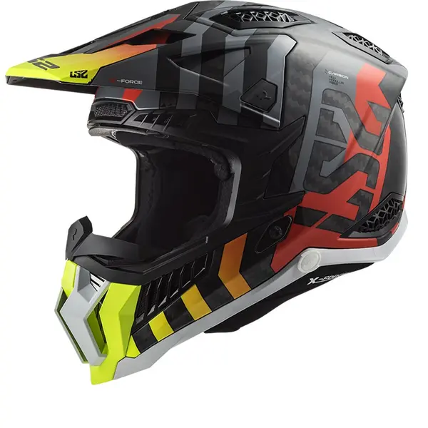 Image of LS2 Mx703 C X-Force Barrier H-V Yellow Red Offroad Helmet Size S