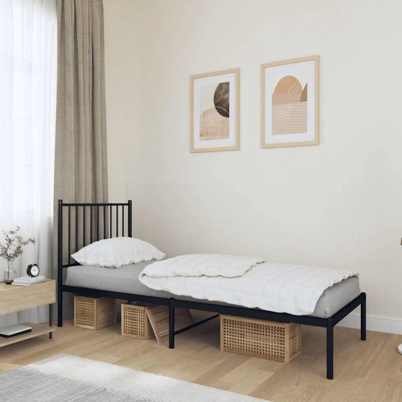 Image of VIDAXL Metal Bed Frame without Mattress with Headboard Black 75x190cm Vidaxl 8720845720964