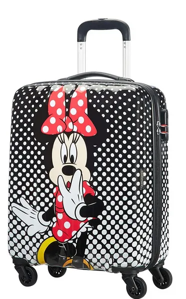 Image of American Tourister Disney Legends VZDV2 Spinner Hardshell Polka Dot Black/White Cabin Suitcase